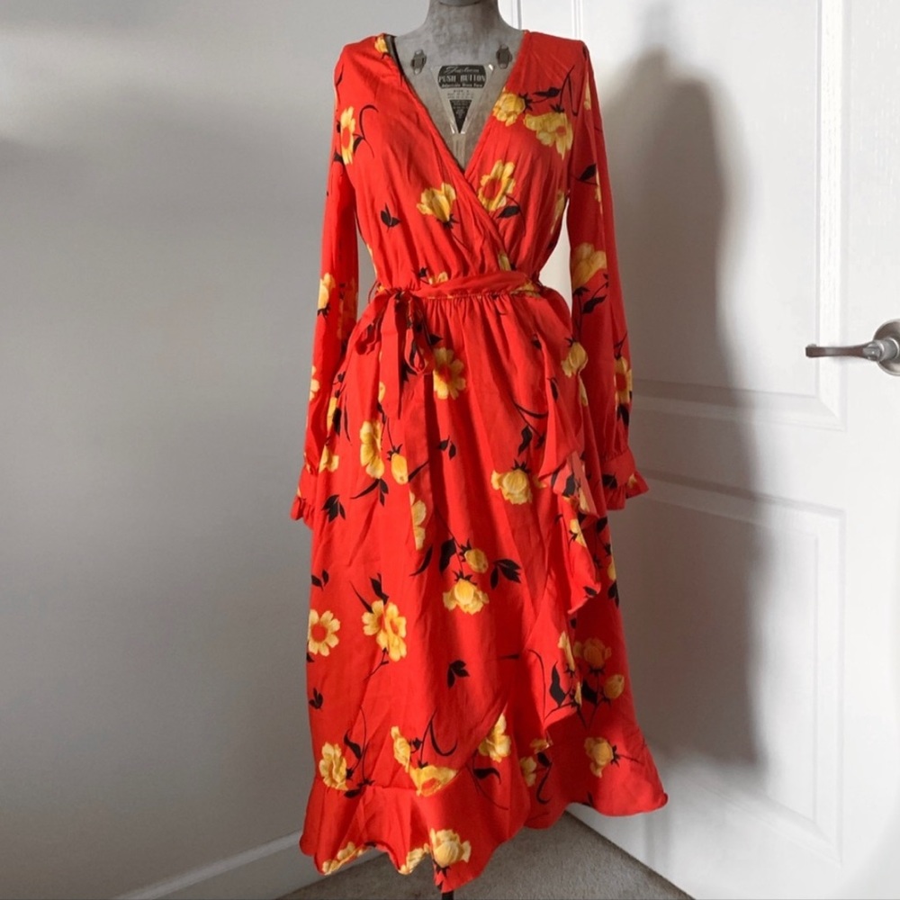 ASOS Red Floral Wrap-Style Dress